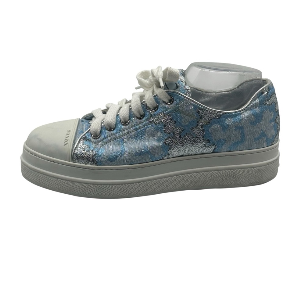 Prada 39 Platform Sneaker Metallic Jacquard Fabric Double Sole Amputee Left Only - Picture 6 of 12